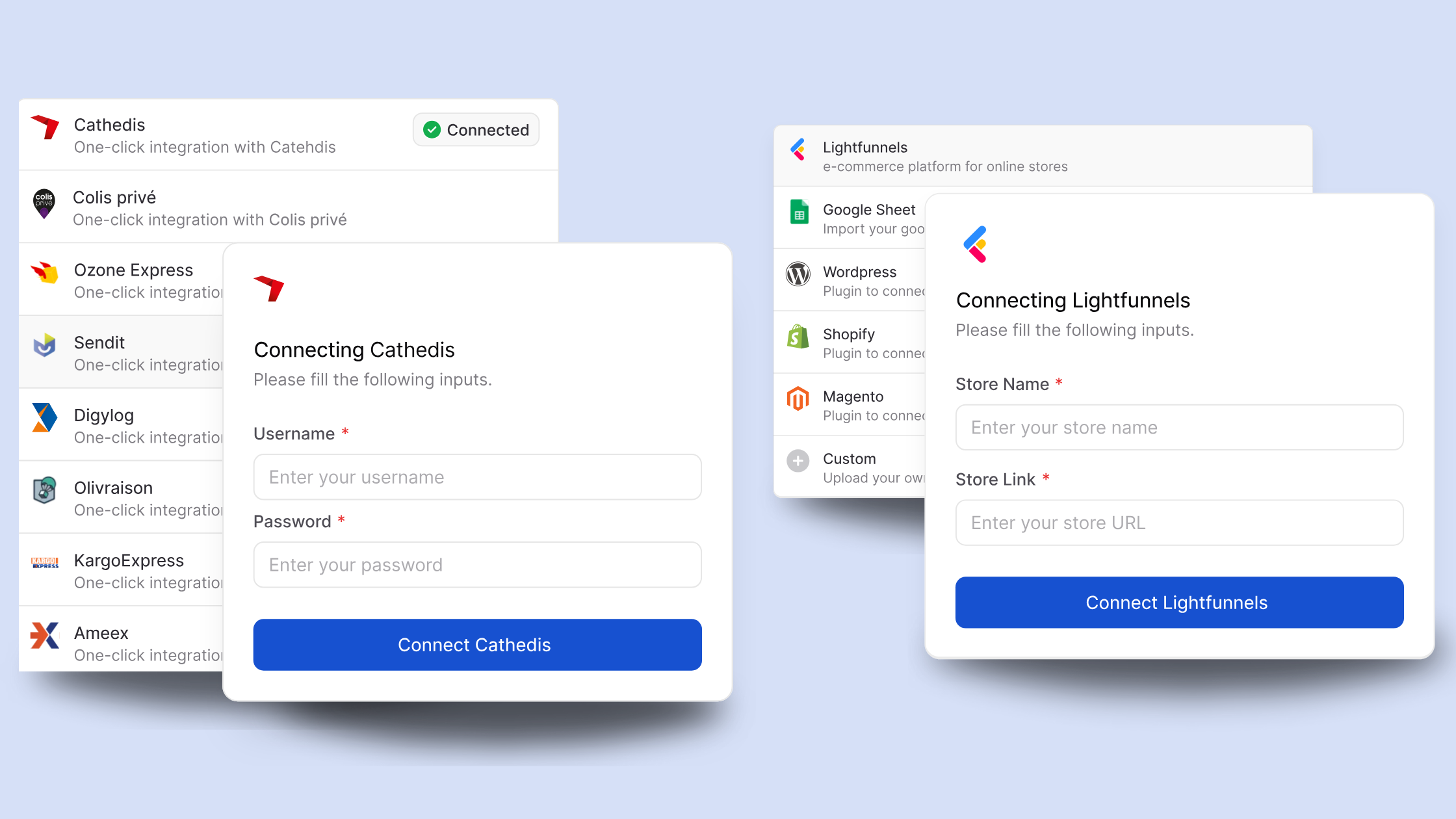 Steps to connect lightfunnels to cathedis