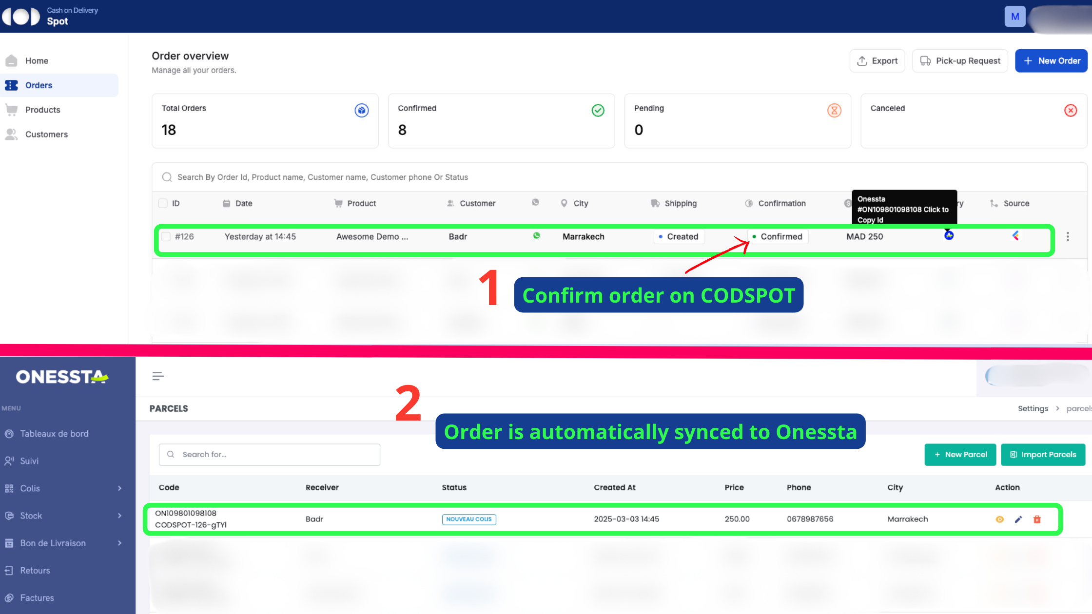 Test Order Onessta