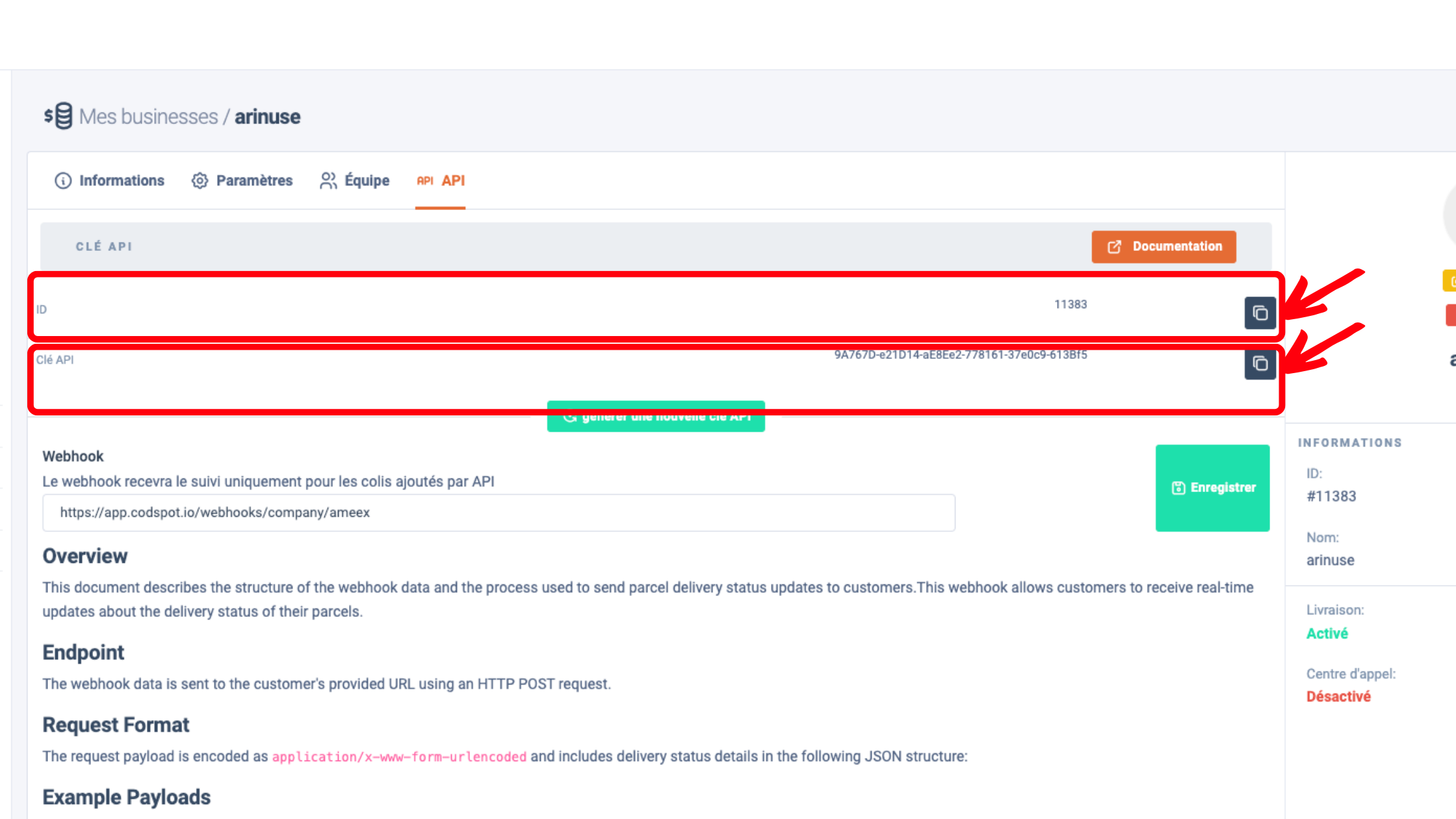 Ameex copy API keys