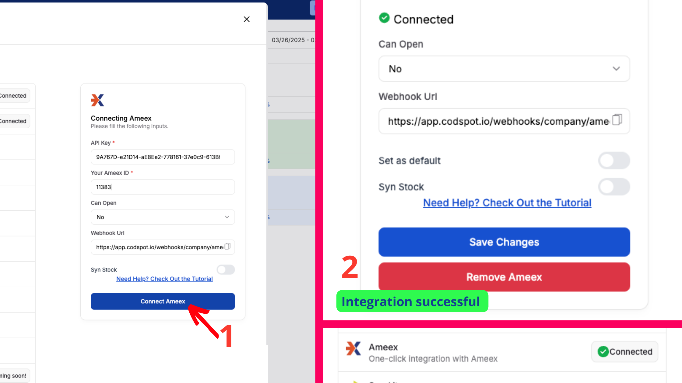 Ameex integration final step