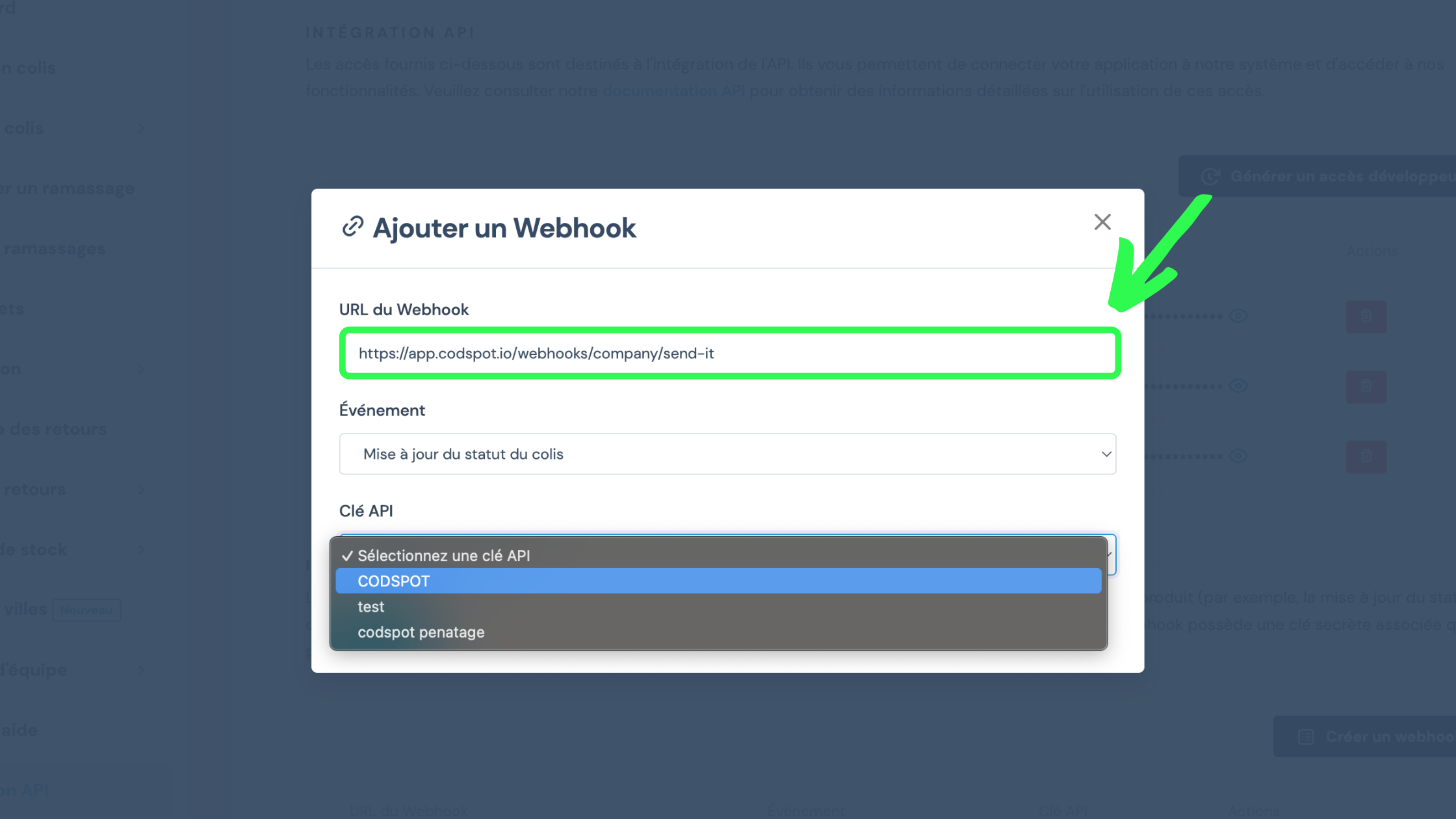 Add sendit webhook details
