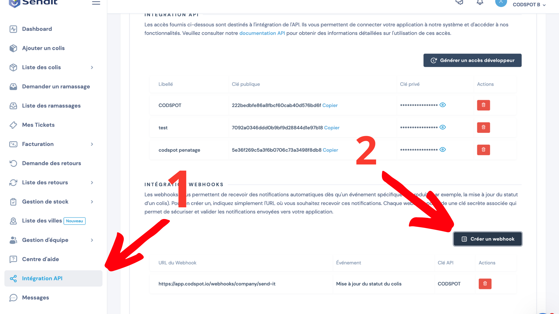 Create sendit webhook